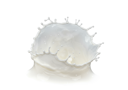 spectacular eruption of ultra-transparent milk, frozen mid-air as a hyper-detailed crown splash of droplets and creamy mist against a transparent studio backdrop. Concept of volatile fluid dynamics