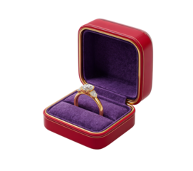 Open red ring box with diamond ring isolated on a transparent background