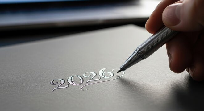 Planning for a successful 2026 year with goals, strategies, and milestones written in a sleek notebook with a modern pen, perfect for business and finance