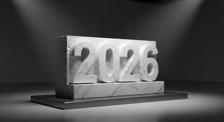 Elegant marble 2026 design, envisioning a future year with timeless style and sophistication, perfect for marketing or promotional materials