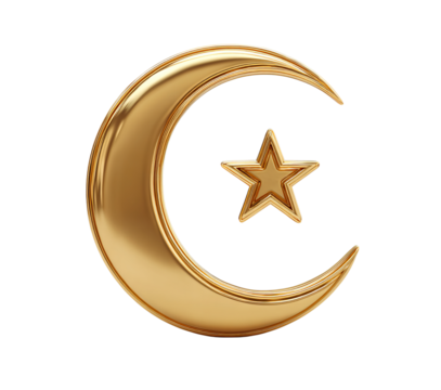 Golden Crescent Moon and Star Symbol isolated on a transparent background 2