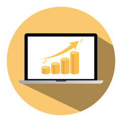 Financial Growth Chart Illustration with Gold Coins and Upward Arrow Symbolizing Investment Success, Business Profit, Saving Money, and Economic Increase