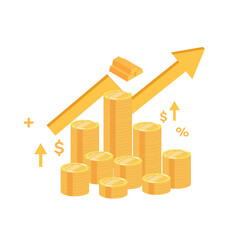 Financial Growth Chart Illustration with Gold Coins and Upward Arrow Symbolizing Investment Success, Business Profit, Saving Money, and Economic Increase