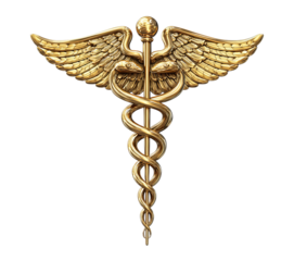 Golden Caduceus Medical Symbol isolated on a transparent background 1