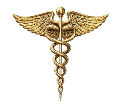 Golden Caduceus Medical Symbol isolated on a transparent background 1