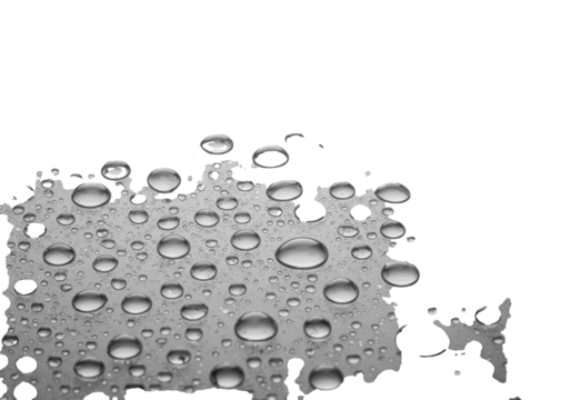 hyper-realistic extreme macro close-up of clear condensation droplets of various sizes on a seamless optical white background, sharp hard side lighting, concept of purity and clarity