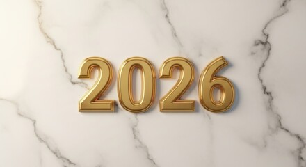 Celebrate 2026 with stunning golden numerals on a luxurious marble background for a modern, elegant touch perfect for your next project