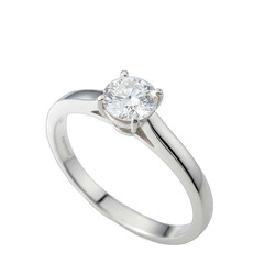 Elegant Solitaire Diamond Engagement Ring Crafted From Polished White Gold Showcasing a Brilliant Cut Gemstone With a Clean White Background and Subtle Studio Lighting Creating a Luxurious Appeal