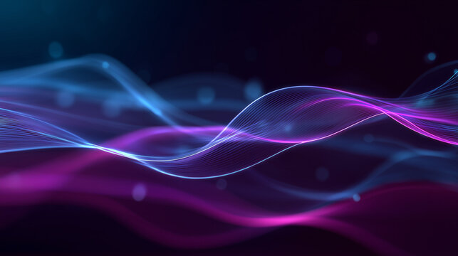 flowing wave lines with glowing edges, blue and purple gradient, futuristic abstract background, smooth curves, minimal tech aesthetic.