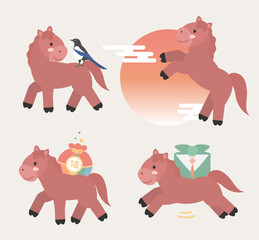 2026년 병오년 새해 붉은말 캐릭터 일러스트레이션 이미지