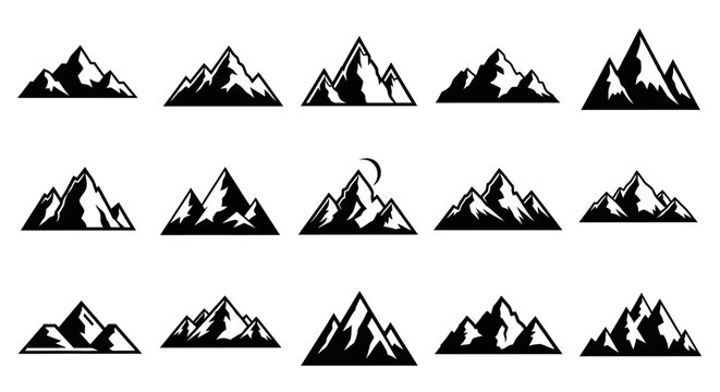Collection of mountain silhouettes for logos and branding designs