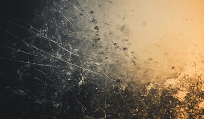 Abstract grunge background with old film texture, grain, and scratches, featuring an orange to black gradient and a white border for text space. Rendered in high resolution with sharp focus under stud