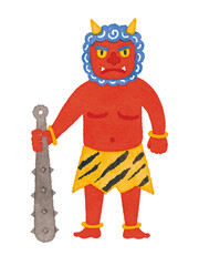 節分の赤鬼キャラクターのイラスト（金棒・トラ柄パンツ）