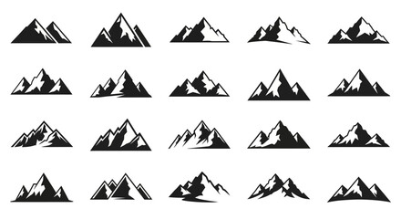 Collection of mountain silhouettes for outdoor adventure and nature themed designs © Ashok