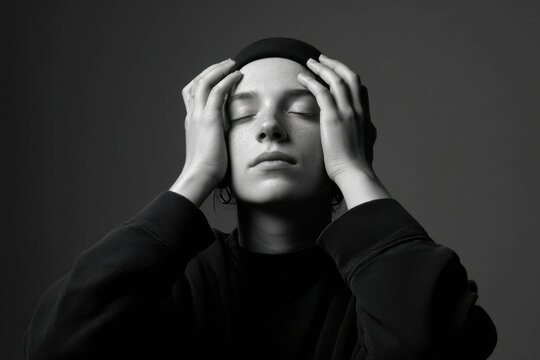 teenager gently compressing their head with both hands embodying serene and peaceful moment