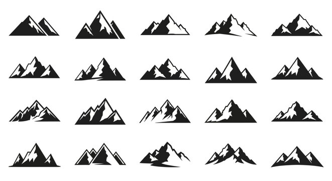 Collection of mountain silhouettes for outdoor adventure and nature themed designs