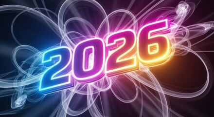Celebrate the vibrant New Year 2026 with this exciting glowing design, perfect for futuristic events, digital marketing and modern greeting cards