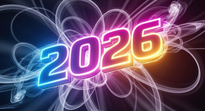 Celebrate the vibrant New Year 2026 with this exciting glowing design, perfect for futuristic events, digital marketing and modern greeting cards