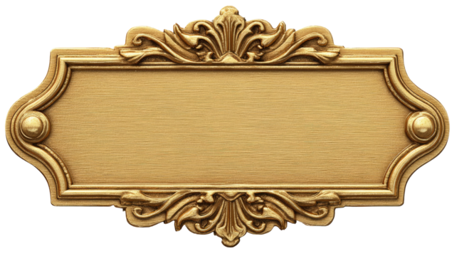 Ornate gold plaque with a smooth, textured blank center