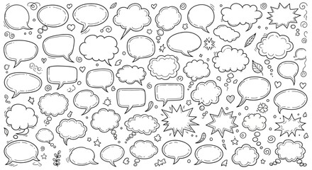 Fototapeta premium Collection of hand drawn speech bubbles and thought bubbles in black and white