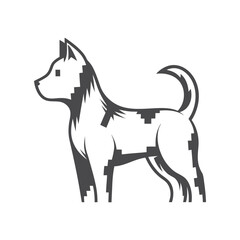 Pixelated Dog Isolated on White Background, Geometric Pattern Silhouette Design