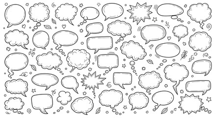 Fototapeta premium Hand drawn speech bubbles collection in various shapes and sizes on white