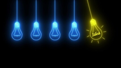 Glowing neon Line creative idea concept with light bulb icon animation on black background. 4k video - Powered by Adobe