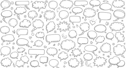 Hand drawn speech bubbles and thought bubbles collection in black and white