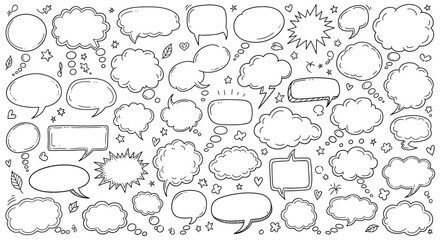 Fototapeta premium Hand drawn speech bubbles collection in various shapes and sizes on white