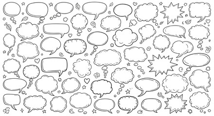 Hand drawn speech bubbles collection comic style dialogue and thought balloons
