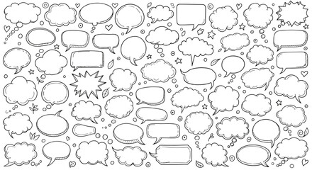 Fototapeta premium Collection of hand drawn speech bubbles and thought bubbles on white background