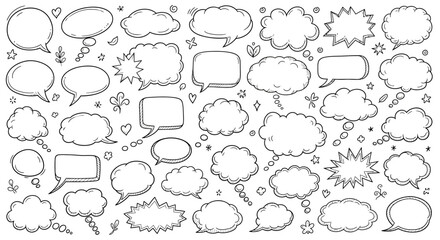 Hand drawn speech bubbles and thought bubbles collection in black and white