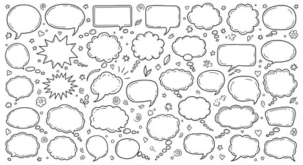 Obraz premium Hand drawn speech bubbles and thought bubbles collection in black and white