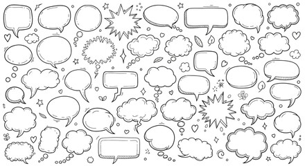 Fototapeta premium Hand drawn speech bubbles and thought balloons vector illustration for creative projects