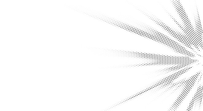 Comic halftone radial burst with dotted black rays on white