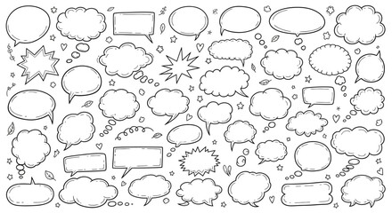 Fototapeta premium Hand drawn speech bubbles collection with various shapes and styles on white