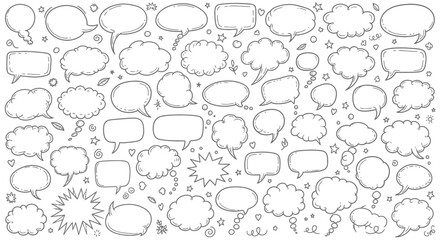 Hand drawn speech bubble collection with doodle elements for creative design projects