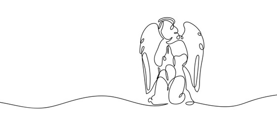 Angel with hands together in one continuous line one line drawing. Editable stroke.
