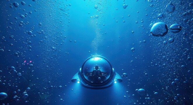Explore the Deep Blue Sea in a Sleek Submarine, Adventure Awaits Under the Waves, Ocean Exploration with Cutting-Edge Technology, Dive into the Unknown - Powered by Adobe