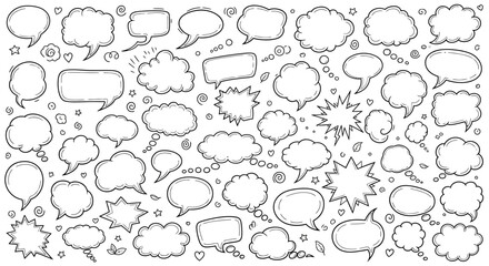 Fototapeta premium Hand drawn speech bubbles and thought bubbles collection in black and white
