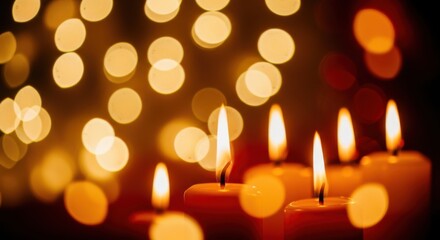 Warm candlelight glows with soft bokeh, perfect for cozy holiday scenes and creating a peaceful, inviting atmosphere during the festive season