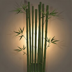 Naklejka premium Green bamboo stalks with leaves and bright illumination backdrop texture