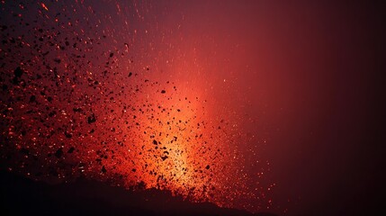 capitulating. Volcanic eruption launching rocks into a dark red sky, dramatic natural scene. travel magazines, destination branding, designed for travel destination branding, used by store managers.