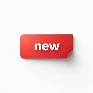 Red label with white text saying new. This graphic item signifies a fresh arrival or product update. Useful for marketing and retail promotions.