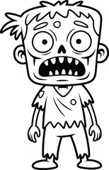 Cute cartoon zombie character illustration, spooky undead boy drawing with tattered clothes, Halloween themed comic artwork for scary fun designs