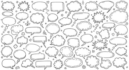 Fototapeta premium Hand drawn speech bubbles and thought balloons collection in black and white