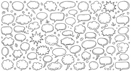 Hand drawn speech bubbles and thought bubbles collection for graphic design projects