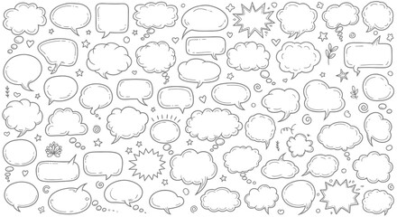 Hand drawn speech bubbles and thought clouds collection on white background