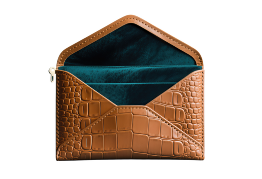 Elegant Brown Crocodile Pattern Wallet with Teal Interior