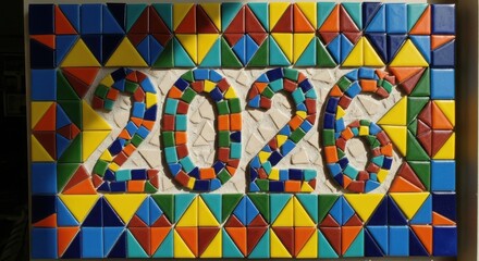 Celebrate 2026 with a vibrant mosaic art piece perfect for invitations, banners, and festive decorations, bringing joy and color to any design project